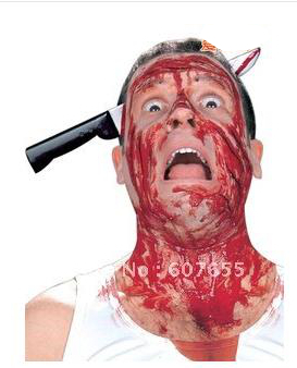 Messer durch Kopf Scherzartikel Blut