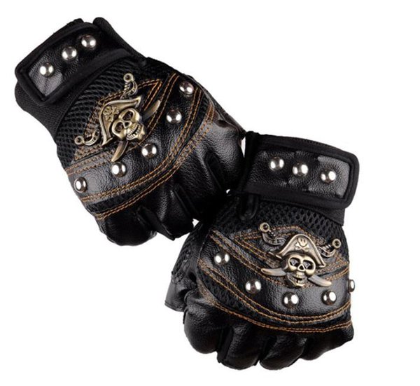 Motorradhandschuhe Fingerfrei Gothic Leder Totenkopf Gloves